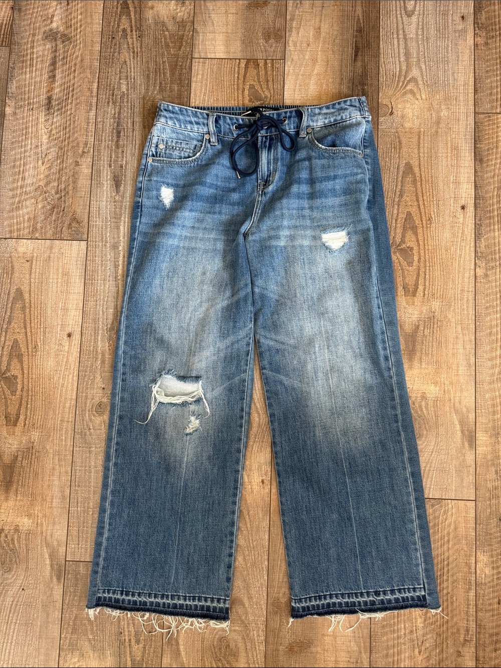 Liverpool Distressed Wide-Leg Jeans in Medium Blue